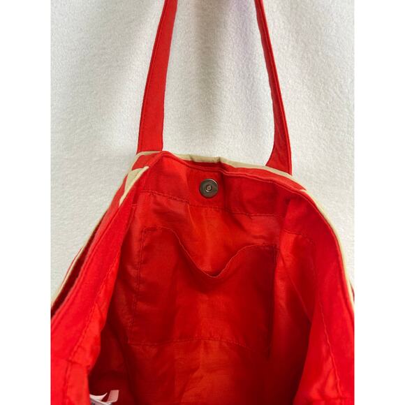 Old Navy Red Beige Striped Beach Tote Bag - Picture 7 of 8